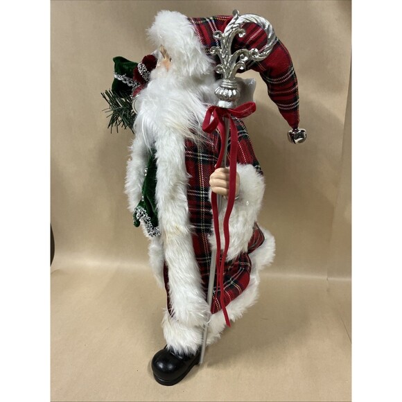 Merry Brite Santa Claus Tartan Plaid Coat Gift Bag Silver Staff 18" Read - Picture 7 of 12